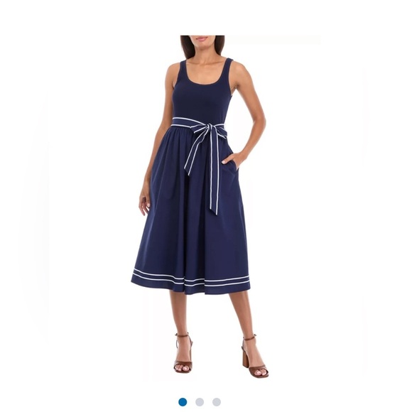 Vineyard Vines Dresses & Skirts - Vineyard Vines Women's Poplin Rib Mix Midi Dress size S Navy Preppy Country Club